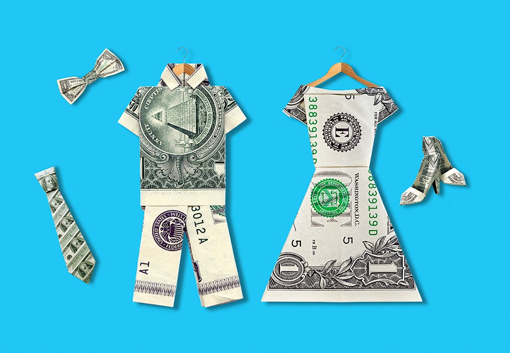 Photo of clothes made out of dollar bills